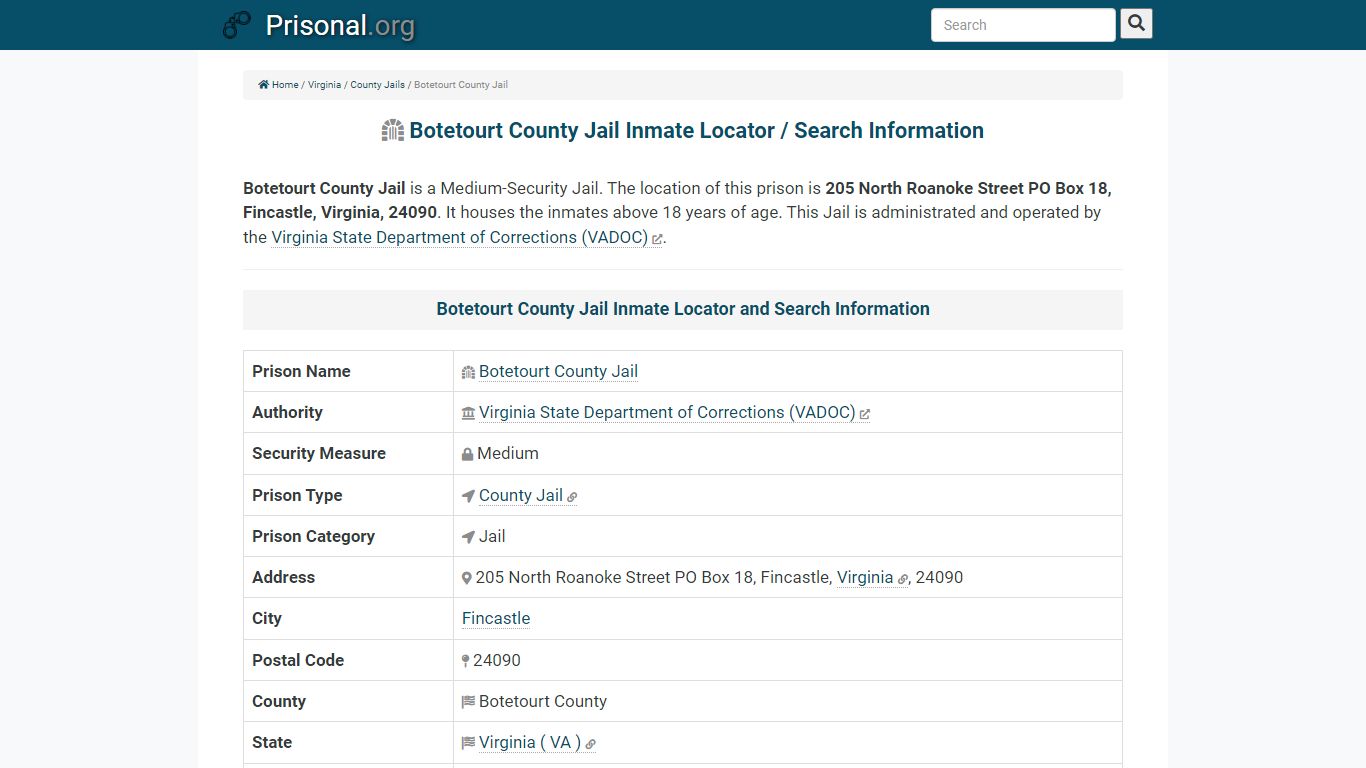 Botetourt County Jail-Inmate Locator/Search Info, Phone ...