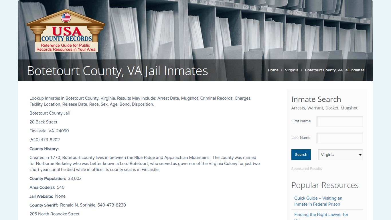 Botetourt County, VA Jail Inmates | Name Search